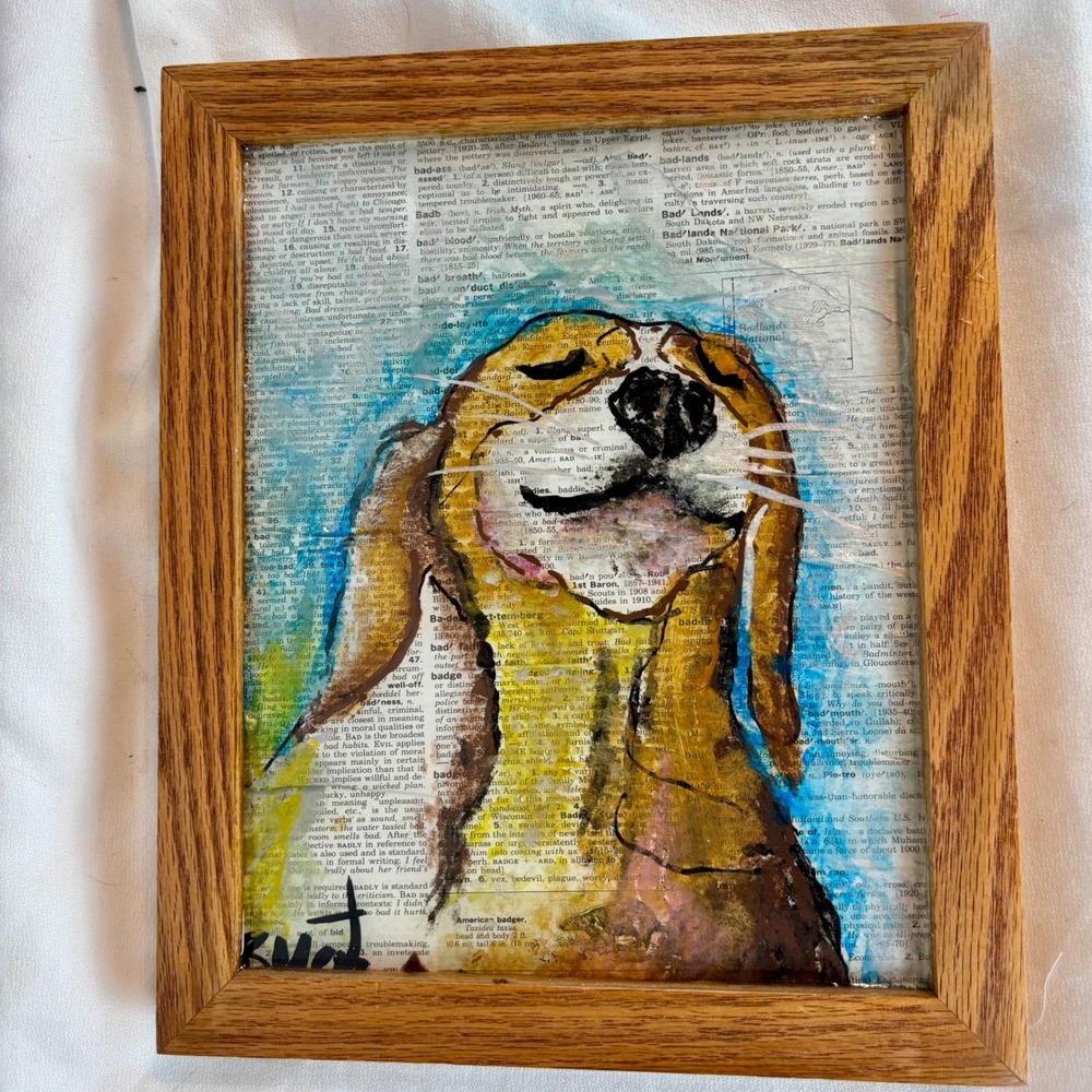 Beagle Dog Study Mixed Media Acrylic Painting Framed Resin Finish 10.5" x 8.5"